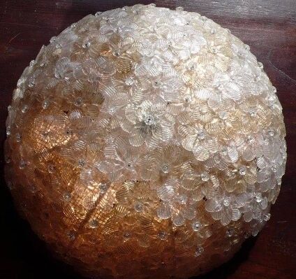 Murano gold glass ceiling light with more than 100 Barovier & Toso flowers