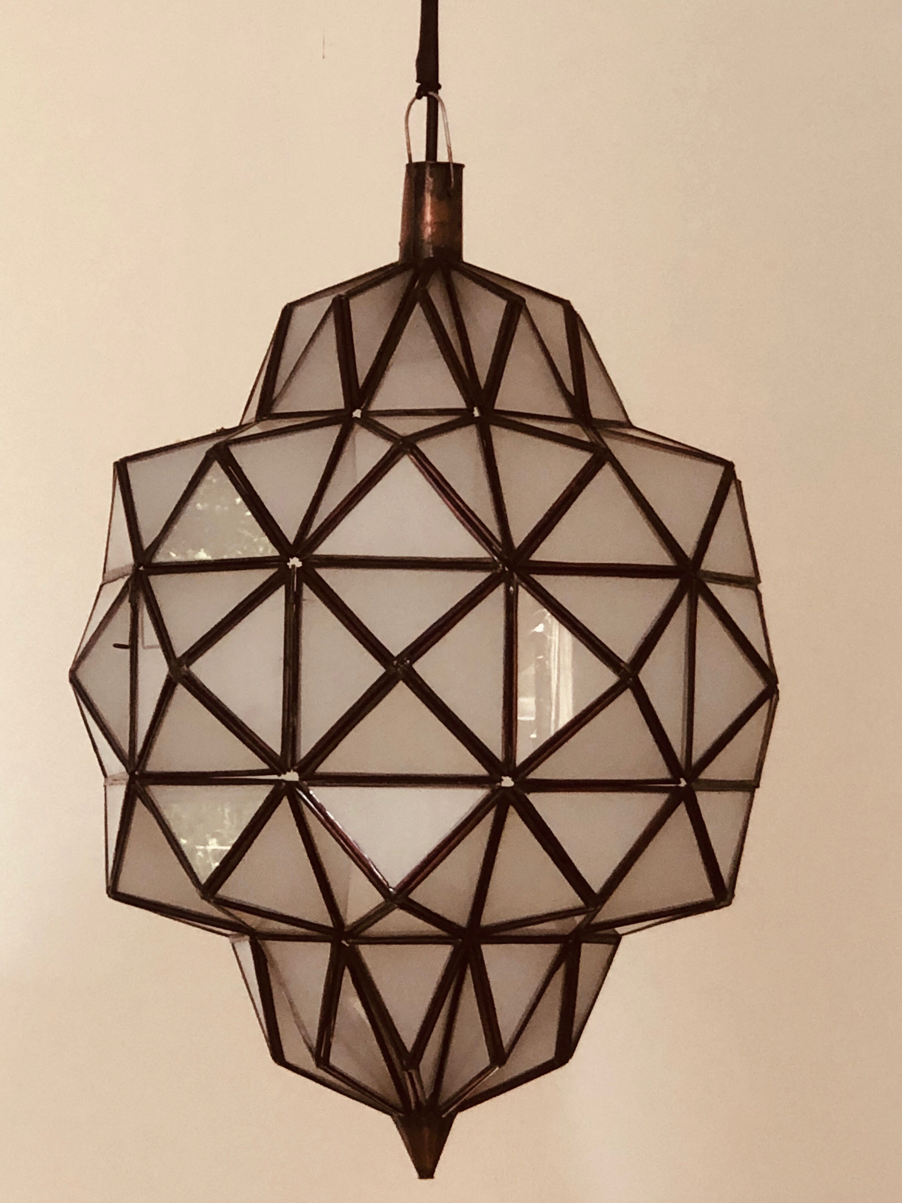 Suspension en verre laiton et cuivre