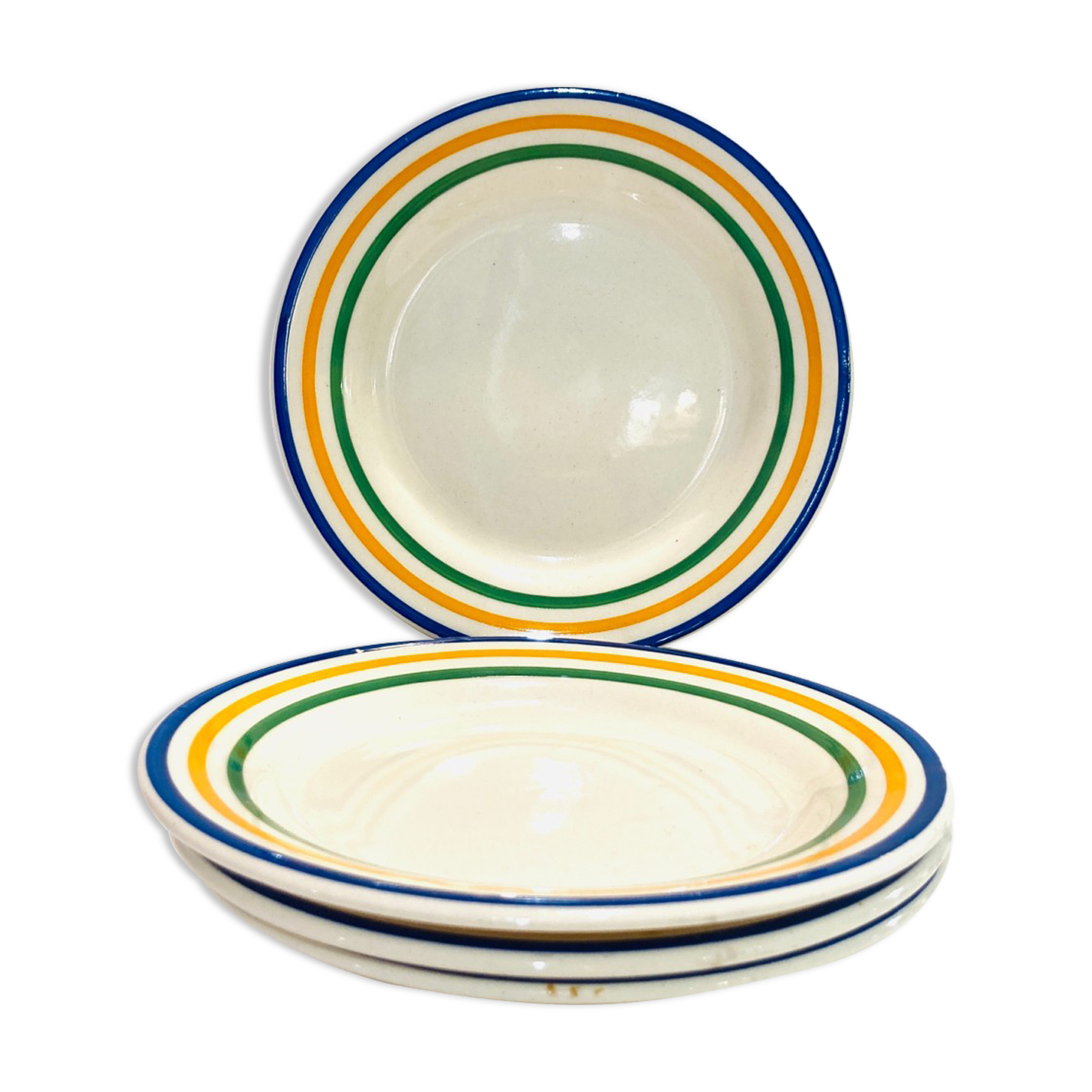 4 striped earthenware plates made in Romania