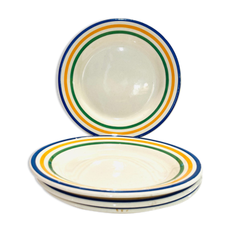 4 assiettes en faïence à rayures made in Romania