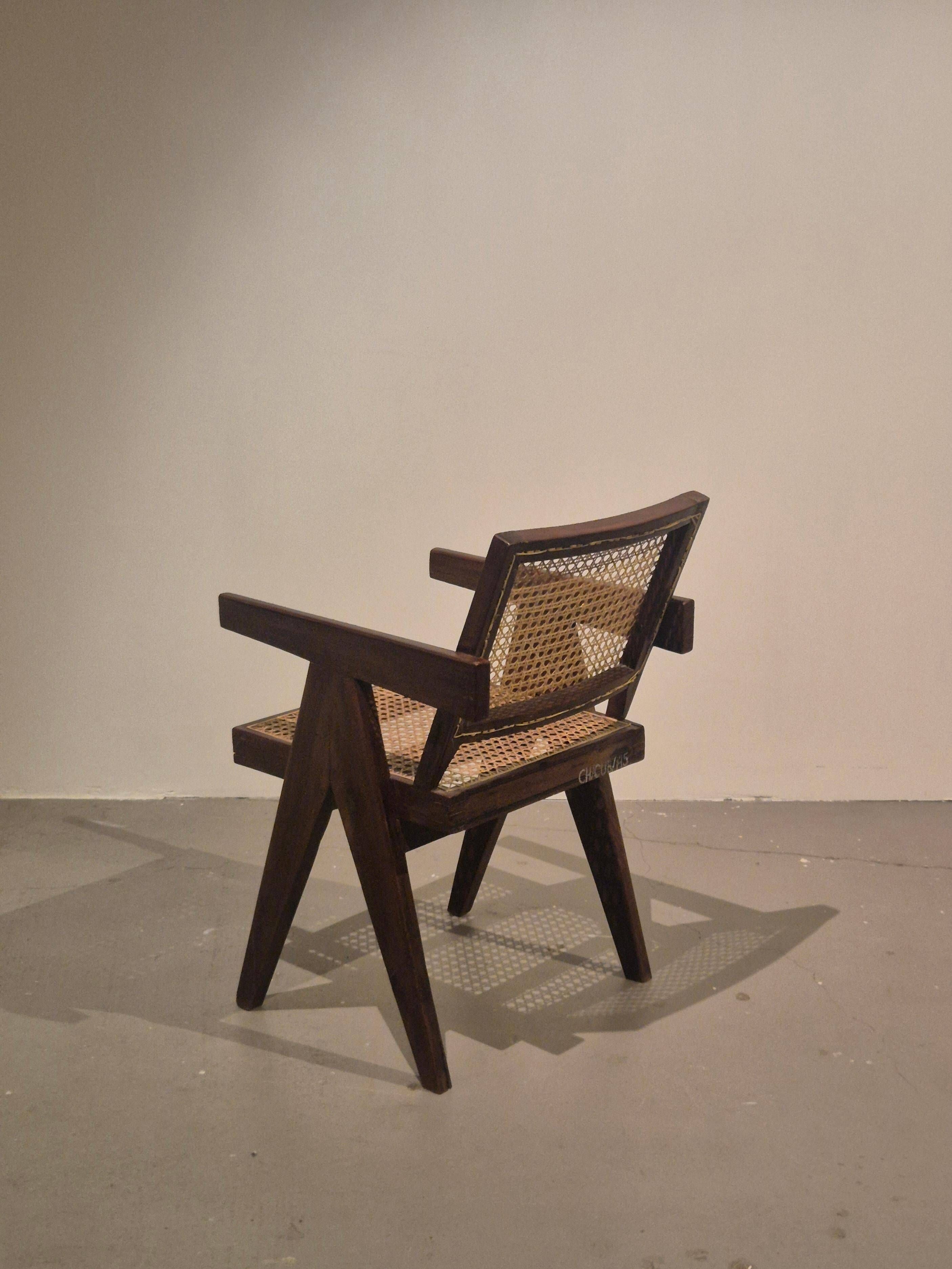 Pierre Jeanneret, original SI-28-B armchair in teak and caning, Mid-Century Modern