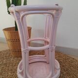 Vintage powder pink rattan stool