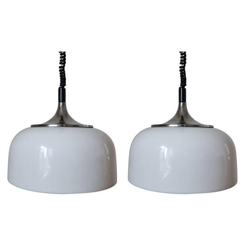 Set of Two Midcentury Design Pendants Meblo, Harvey Guzzini, Italy, 1970s