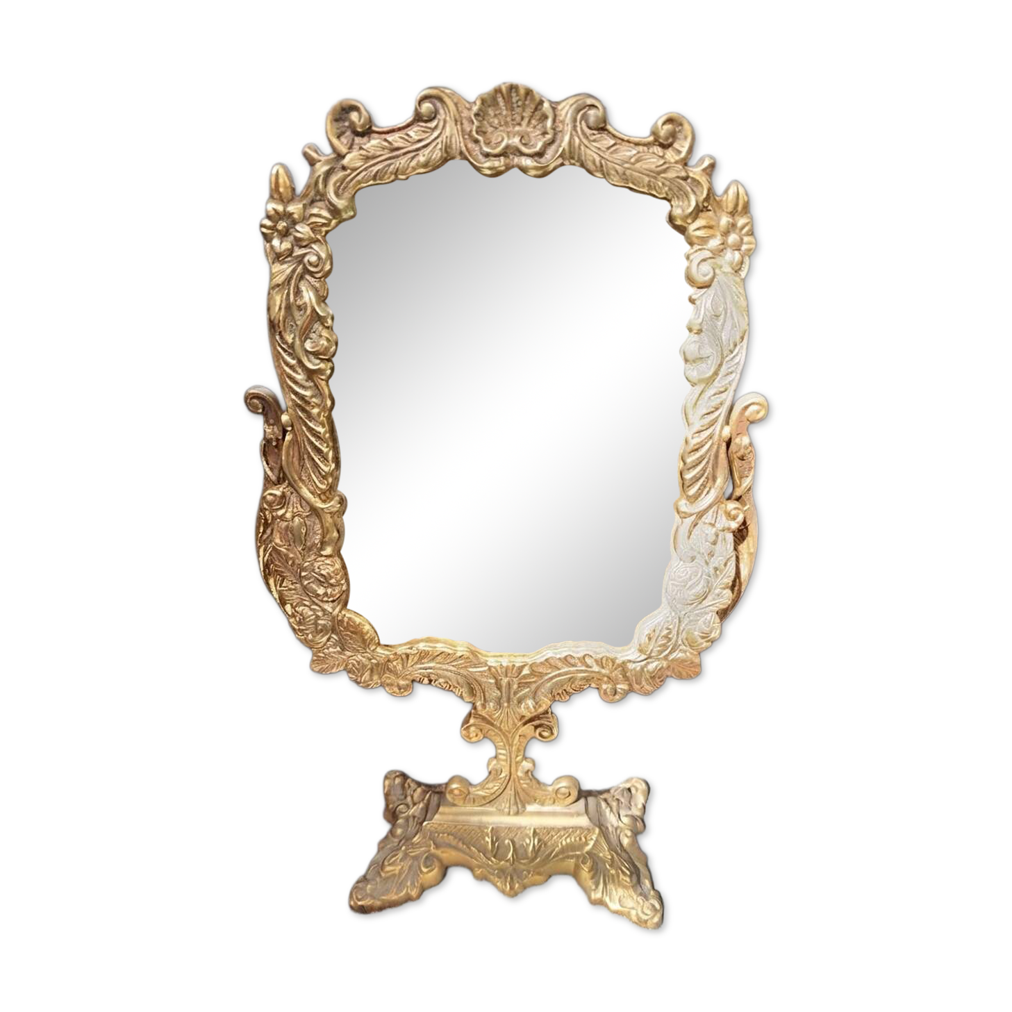 Tilting dressing table mirror, Napoleon III style, brass, mid-19th century.