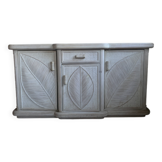 Rare and vintage ornate white rattan sideboard