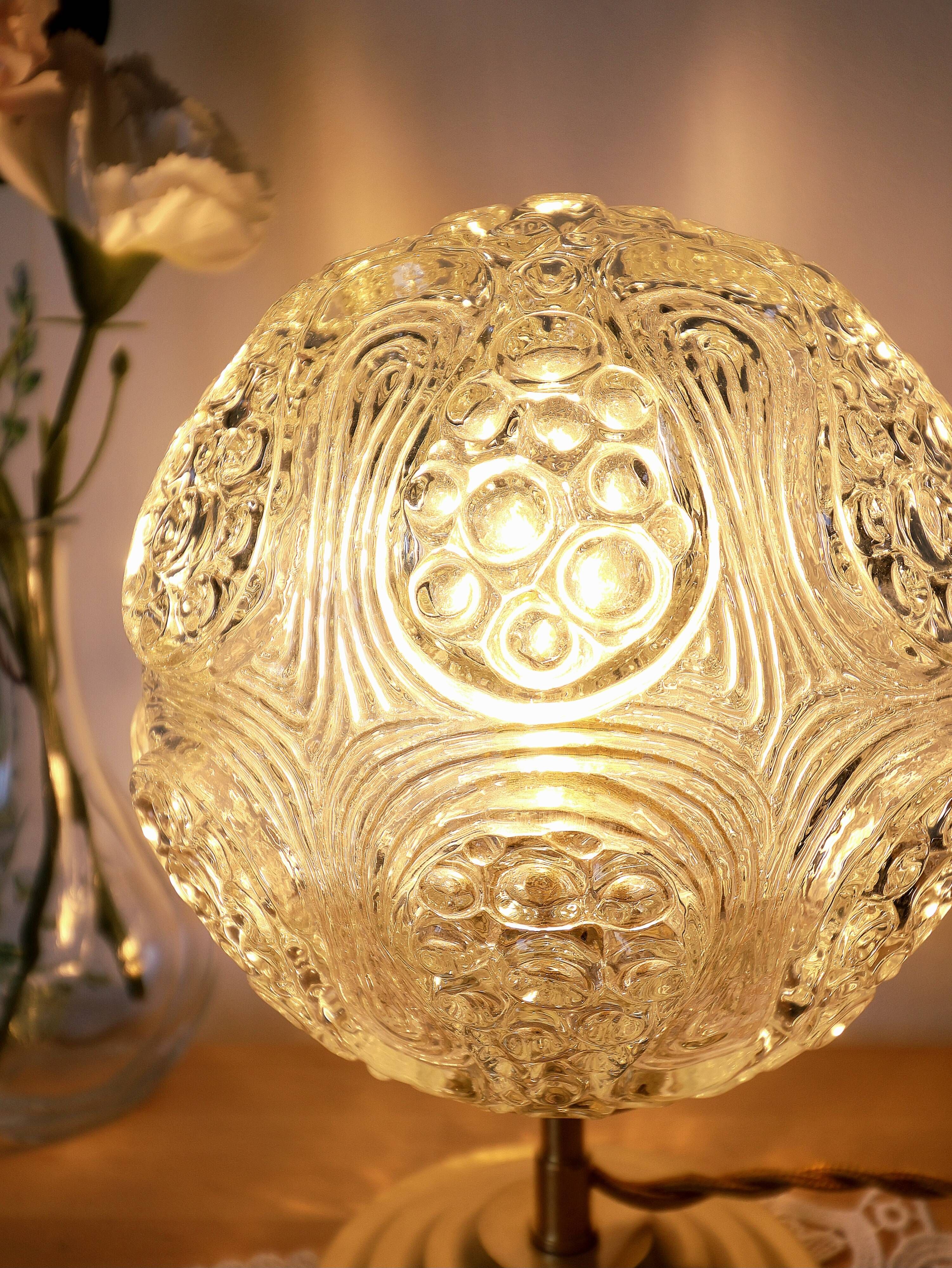 Vintage textured amber glass lamp - Space Age style