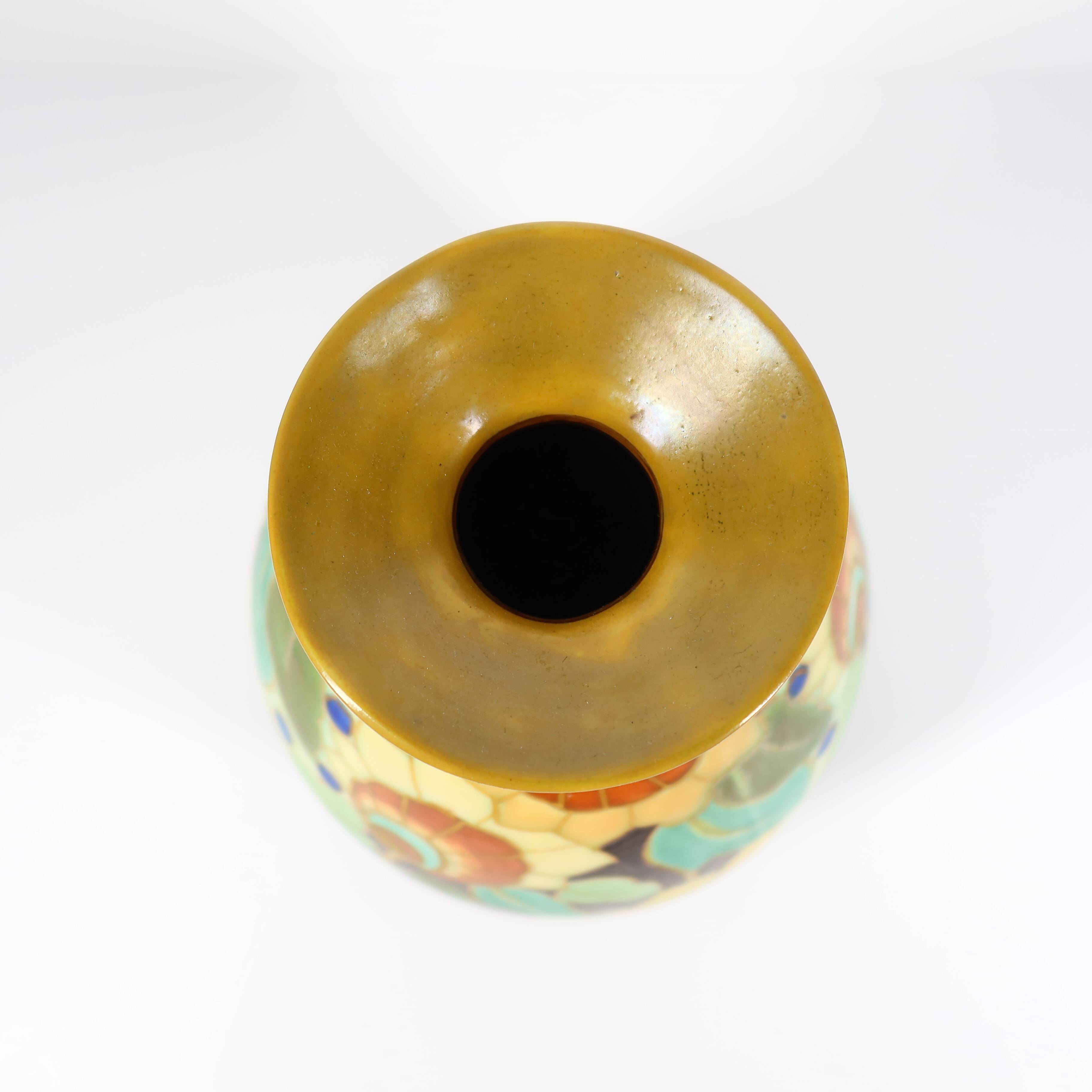 Art Deco vase by Boch Keramis with stylised floral decoration.