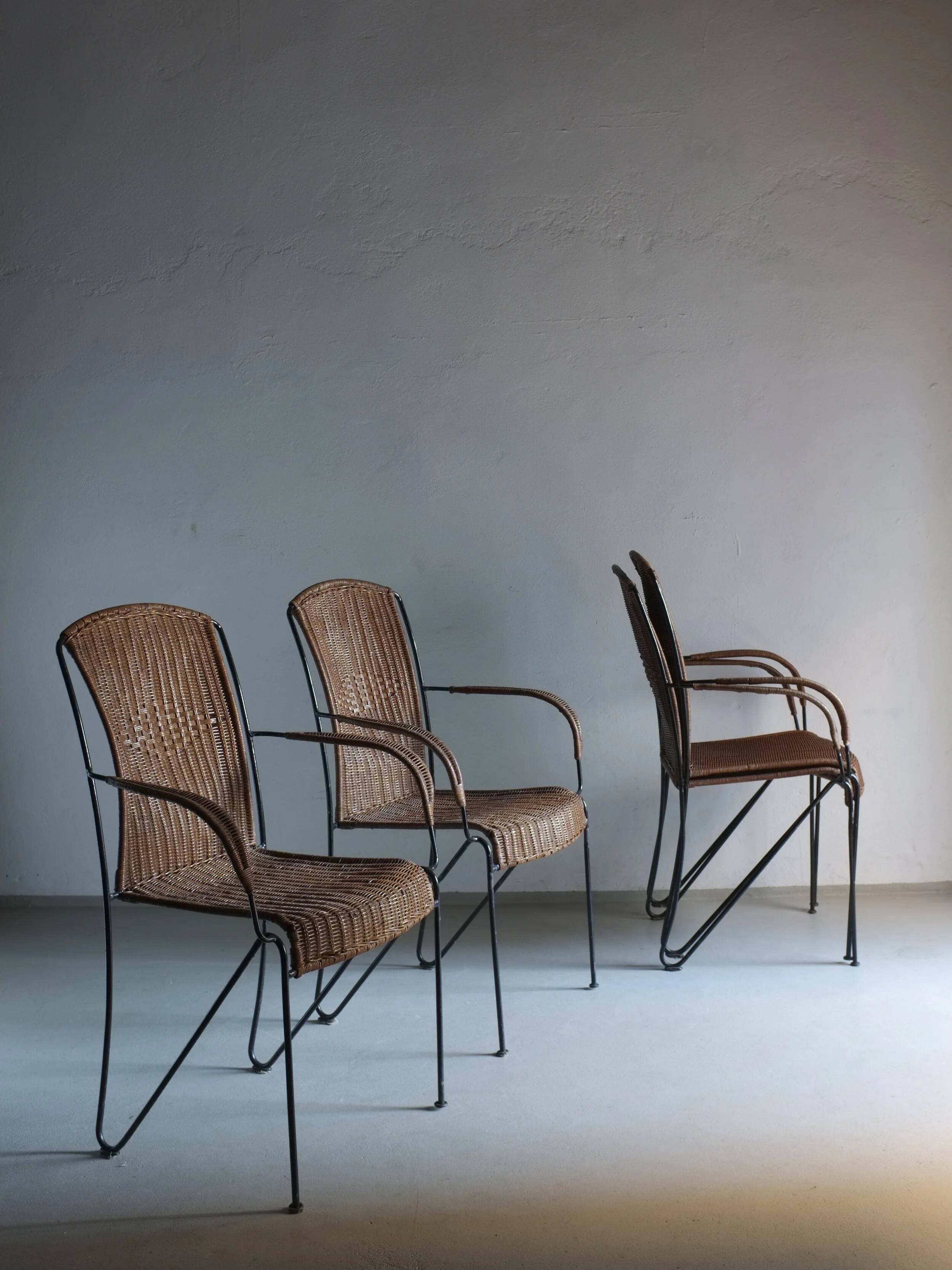 4 Frederick Weinberg wicker iron chairs | 1960s