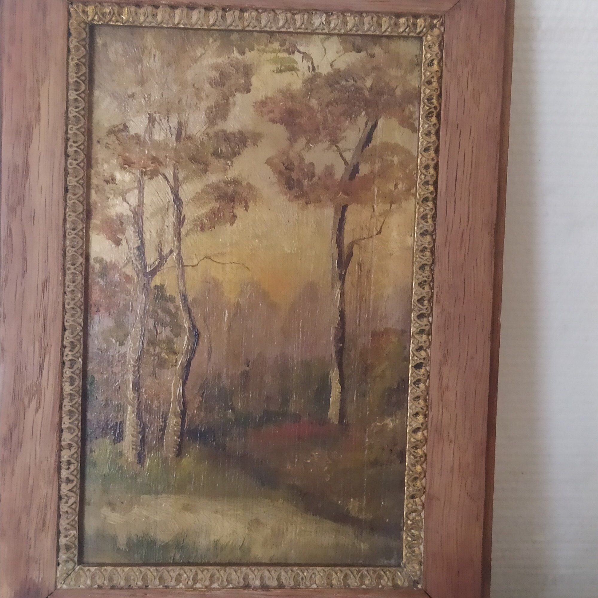 Oil on wood signed Sous bois de Forêt in autumn 1930