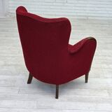 Fauteuil danois des années 1960, état d'origine, tissu en laine, pieds en bois de hêtre.