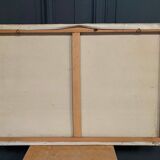 Oil on canvas mid-20th century marine boats at the quayside by P. Lemeut