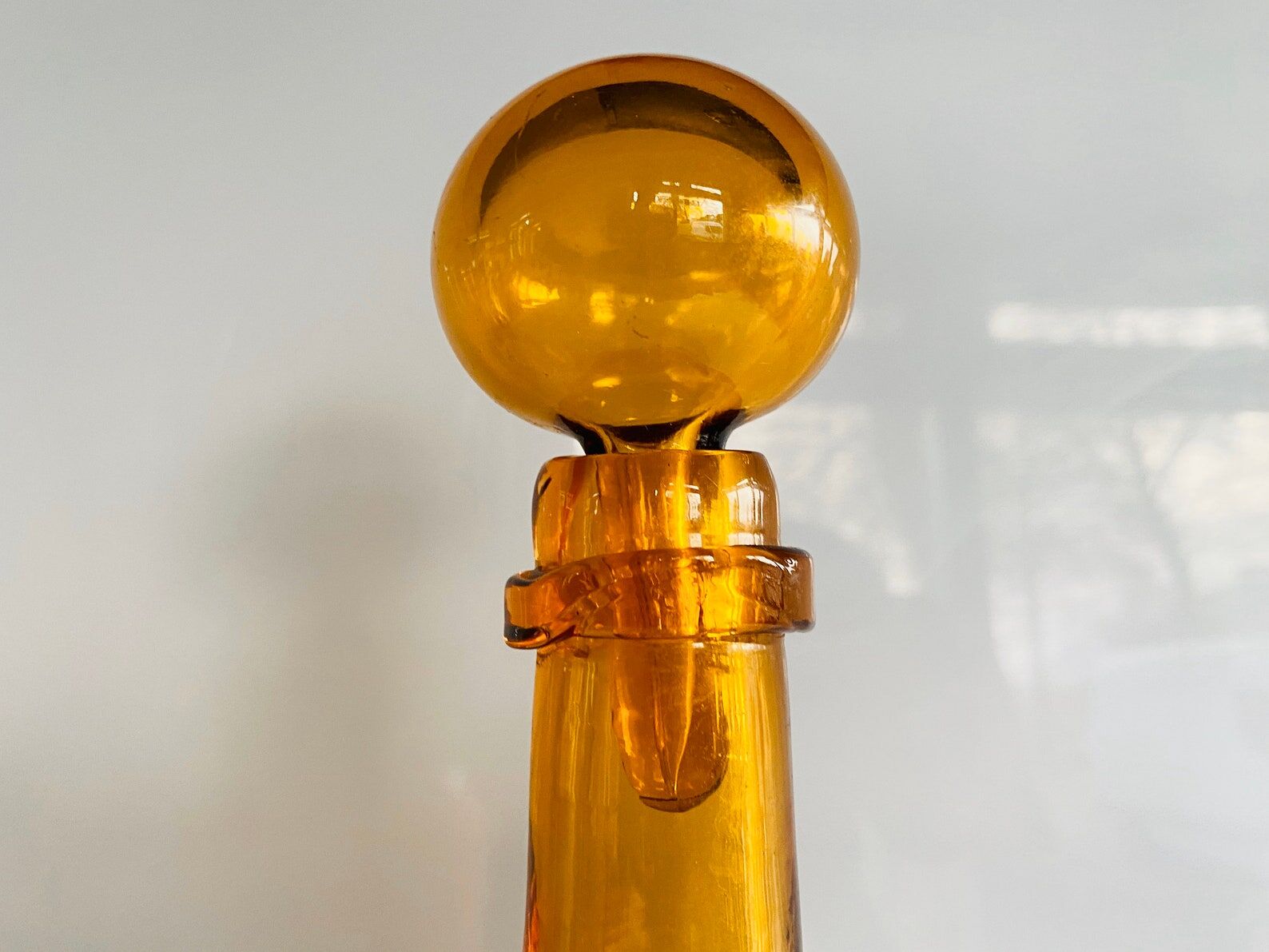 Vintage orange glass decanter / bottle with stopper, textured glass mdina