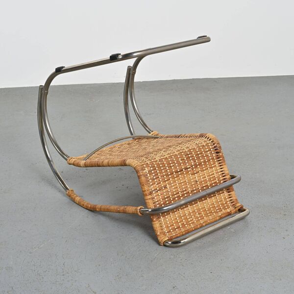 Fauteuil D42 en acier tubulaire et cannage, Tecta, Allemagne, circa 1980