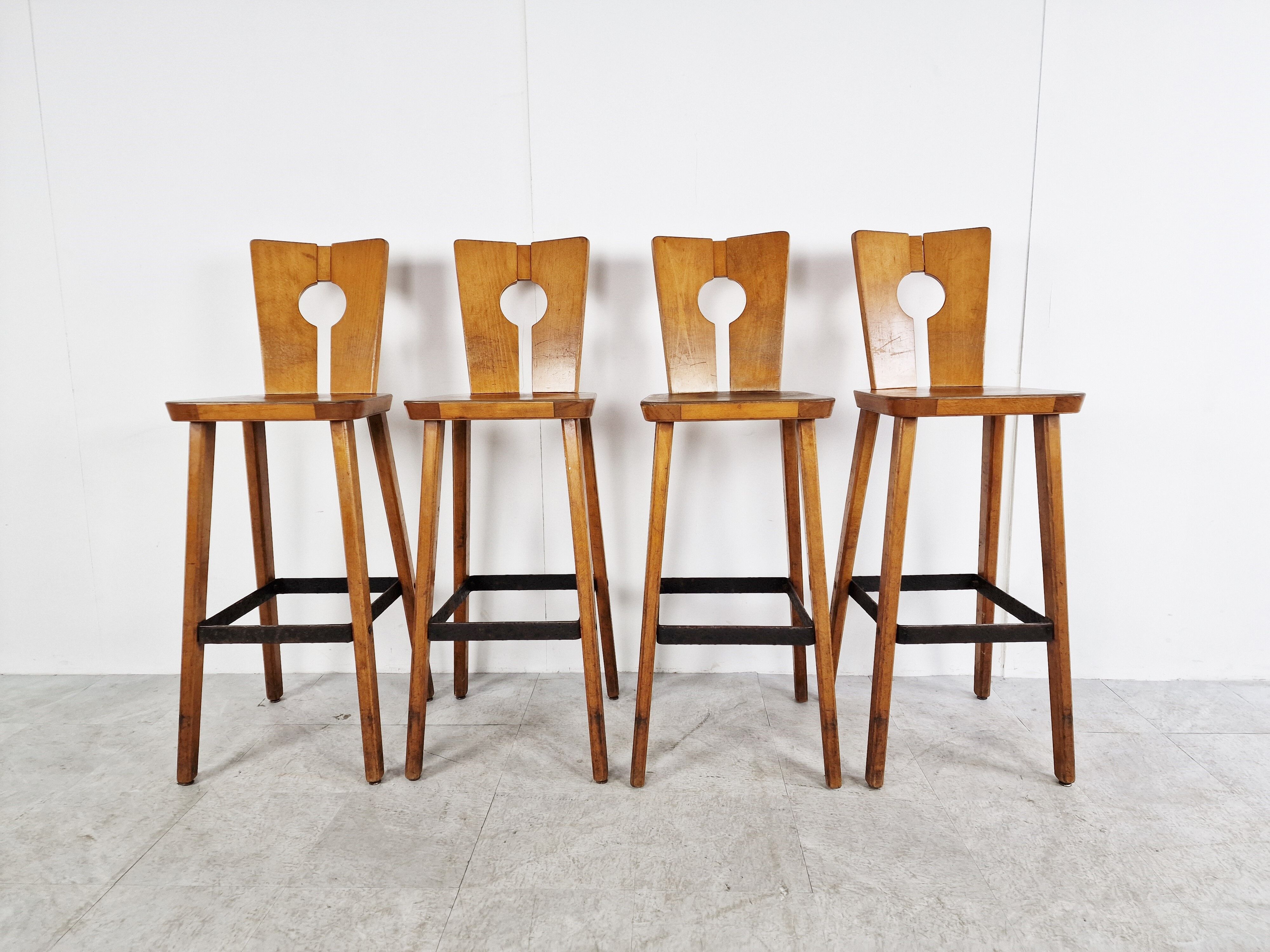 4 vintage brutalist bar stools, 1960s