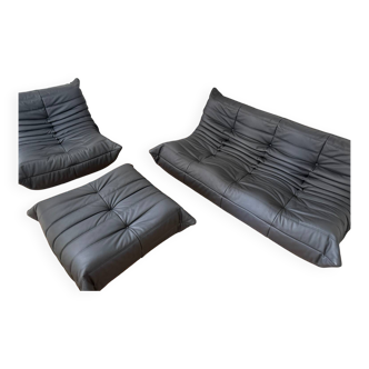 LIGNE ROSET black leather Togo set