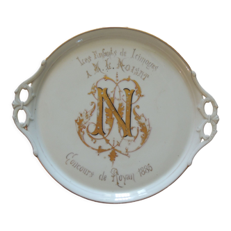 Porcelain dish, "the children of limoges", royan competition 1886, from the 19th