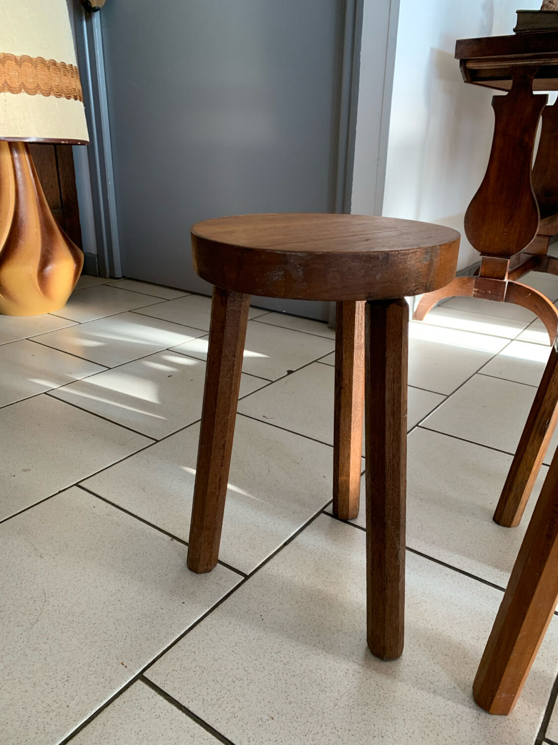 Lot of vintage wooden tripod stools