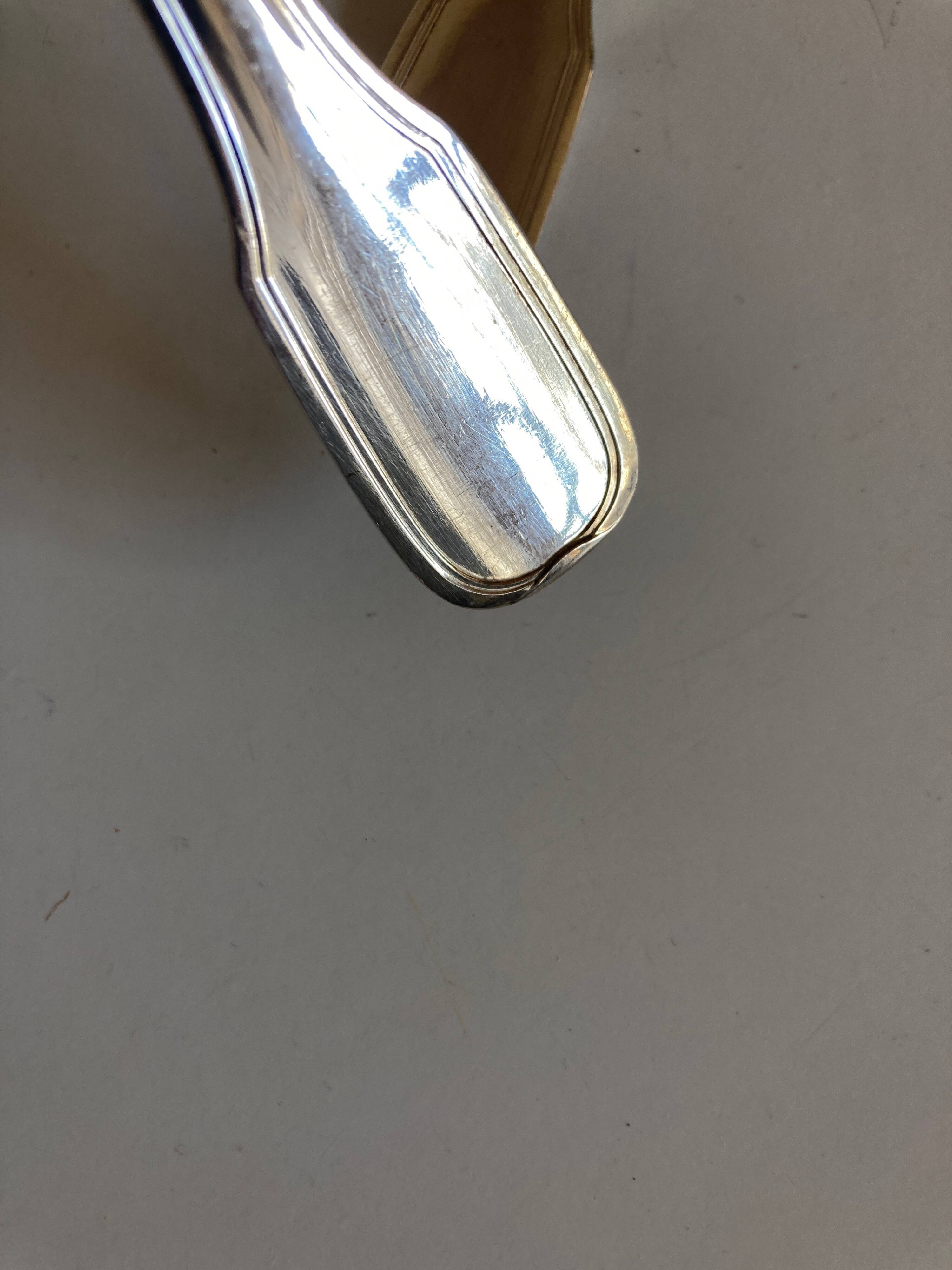 Set of 6 forks, 6 spoons, 6 small modernist spoons in silver metal