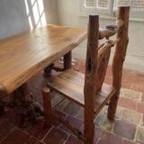 Rustic pine wood table and chair
