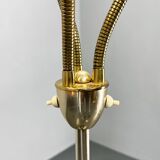 1950s Brass & Glass Adjustable Floor Lamp with Wooden Detail