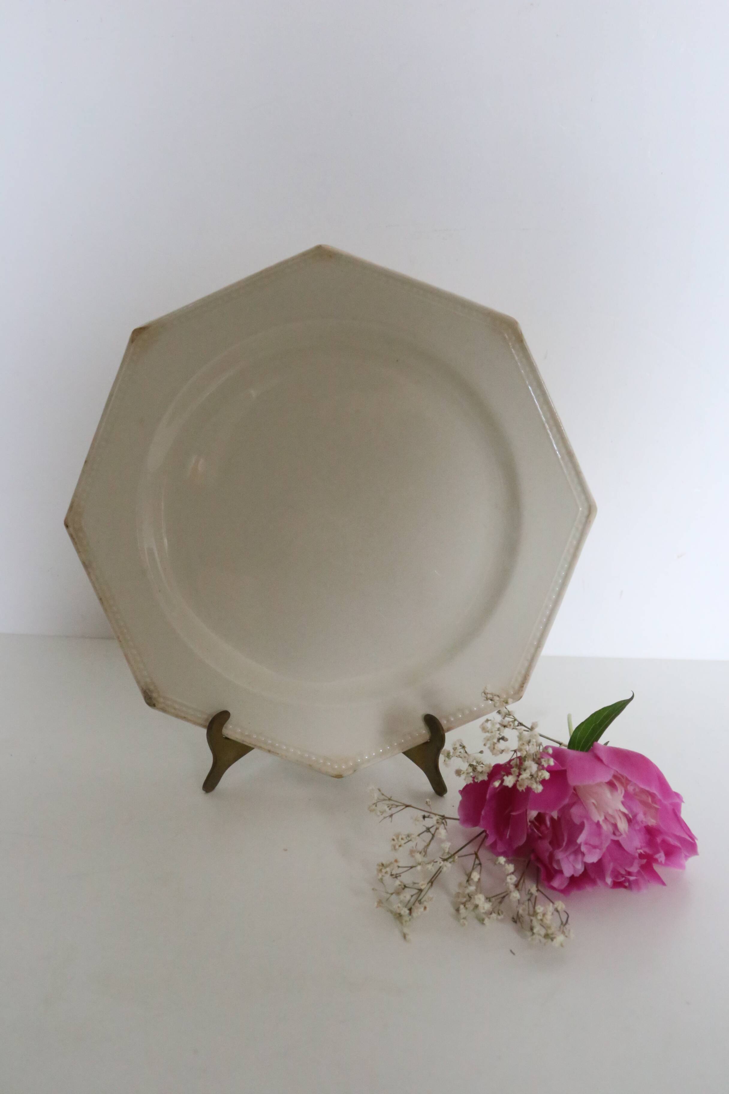 Creil and Montereau plates, 19th century, Perle model, ivory / lot 1