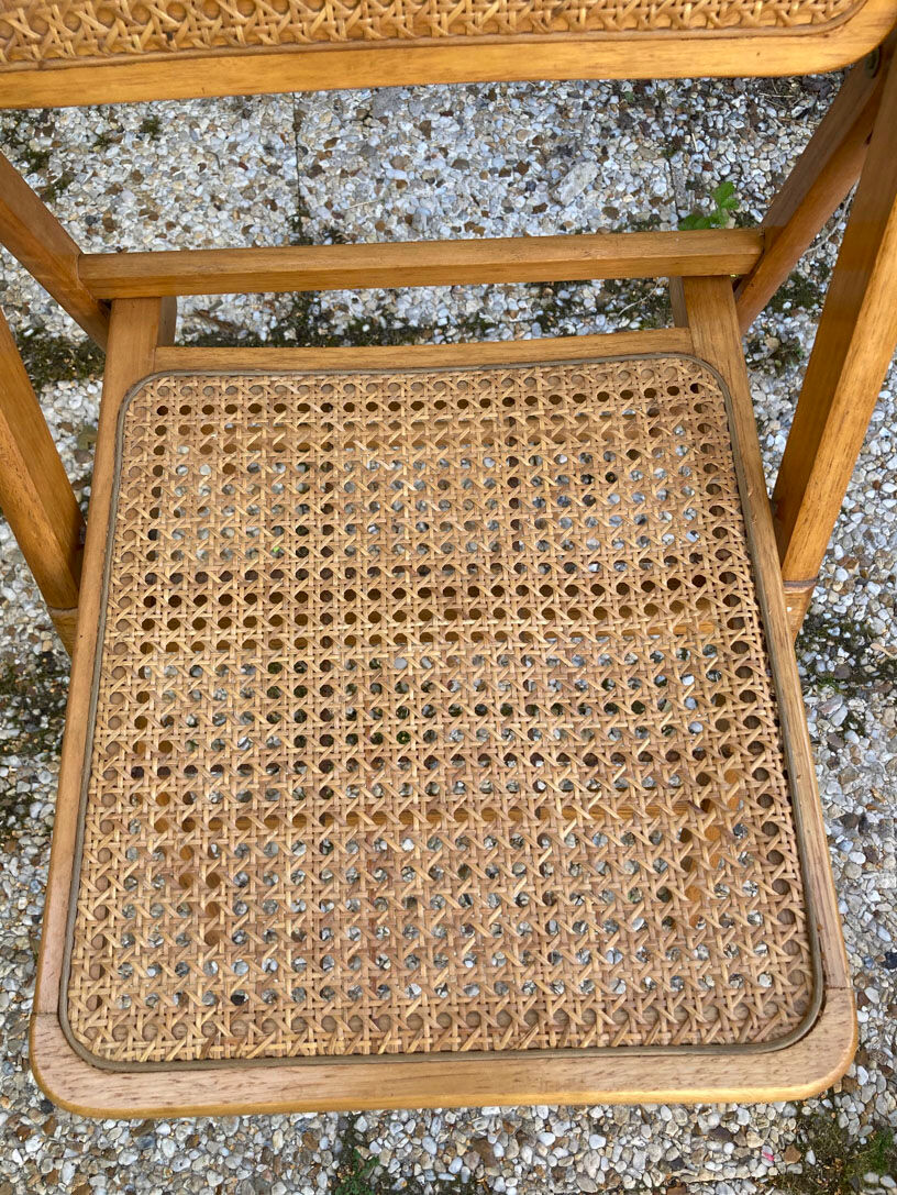 Lot de 3 chaises pliantes en bois et cannage