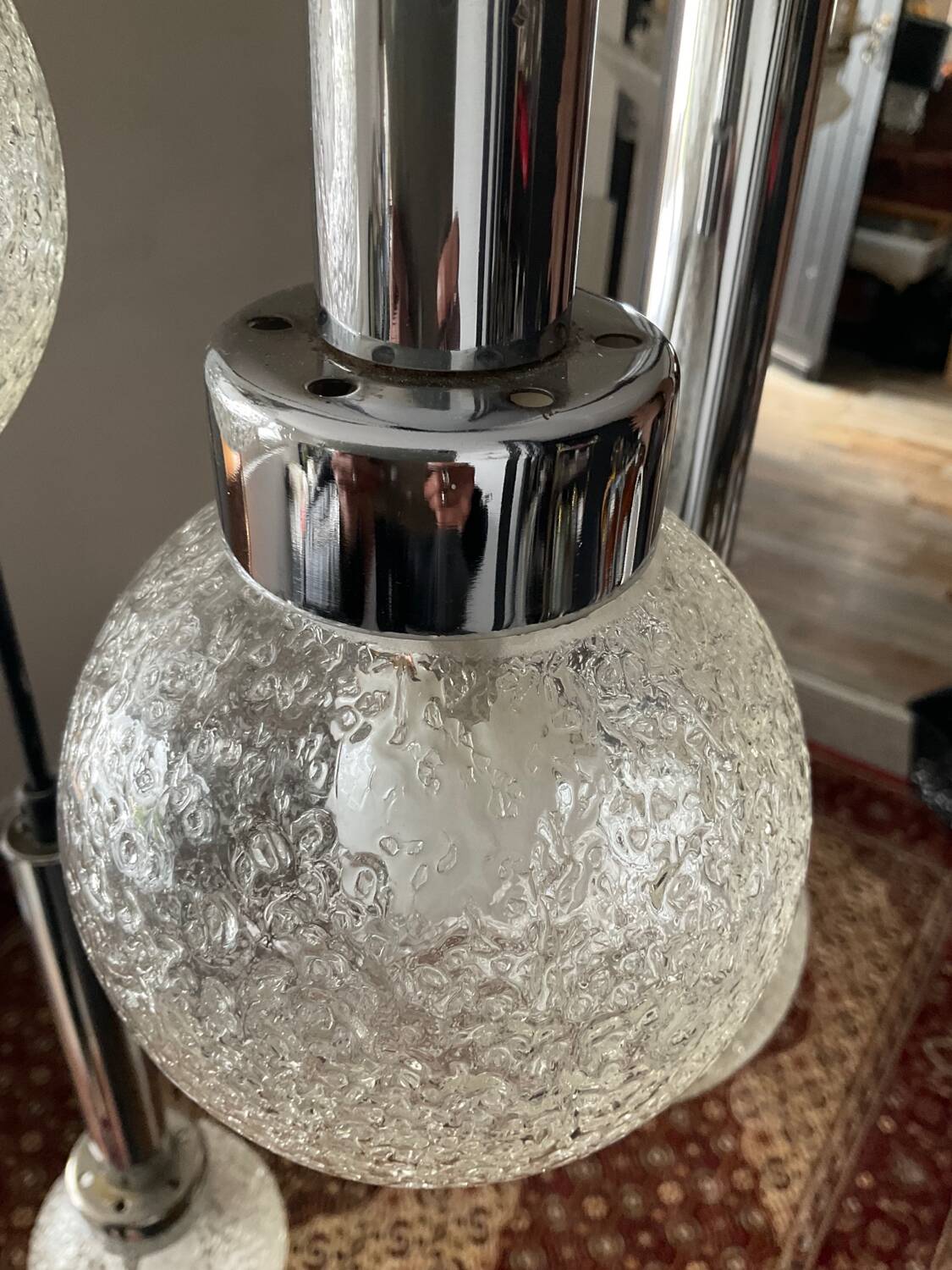 Lustre cascade chrome et verre givré  des années 70