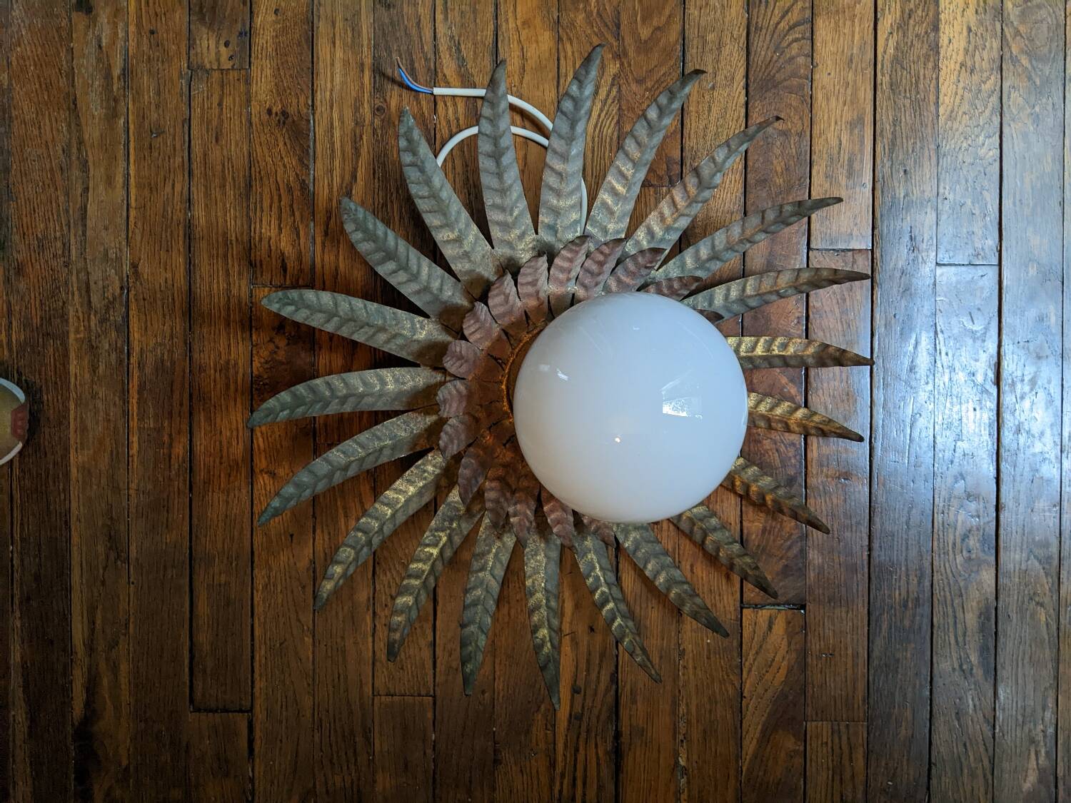 Vintage retro ceiling light, gold metal, sunburst