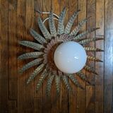 Vintage retro ceiling light, gold metal, sunburst