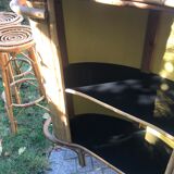 Rattan and bamboo bar & his 2 stools vintage 1950