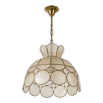 Capiz & Brass Mother-of-Pearl Pendant - Vintage 1970