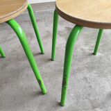 Set of 4 vintage green metal and wood stools