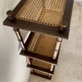 Vintage wooden shelf with cane, colonial style, 4 levels.