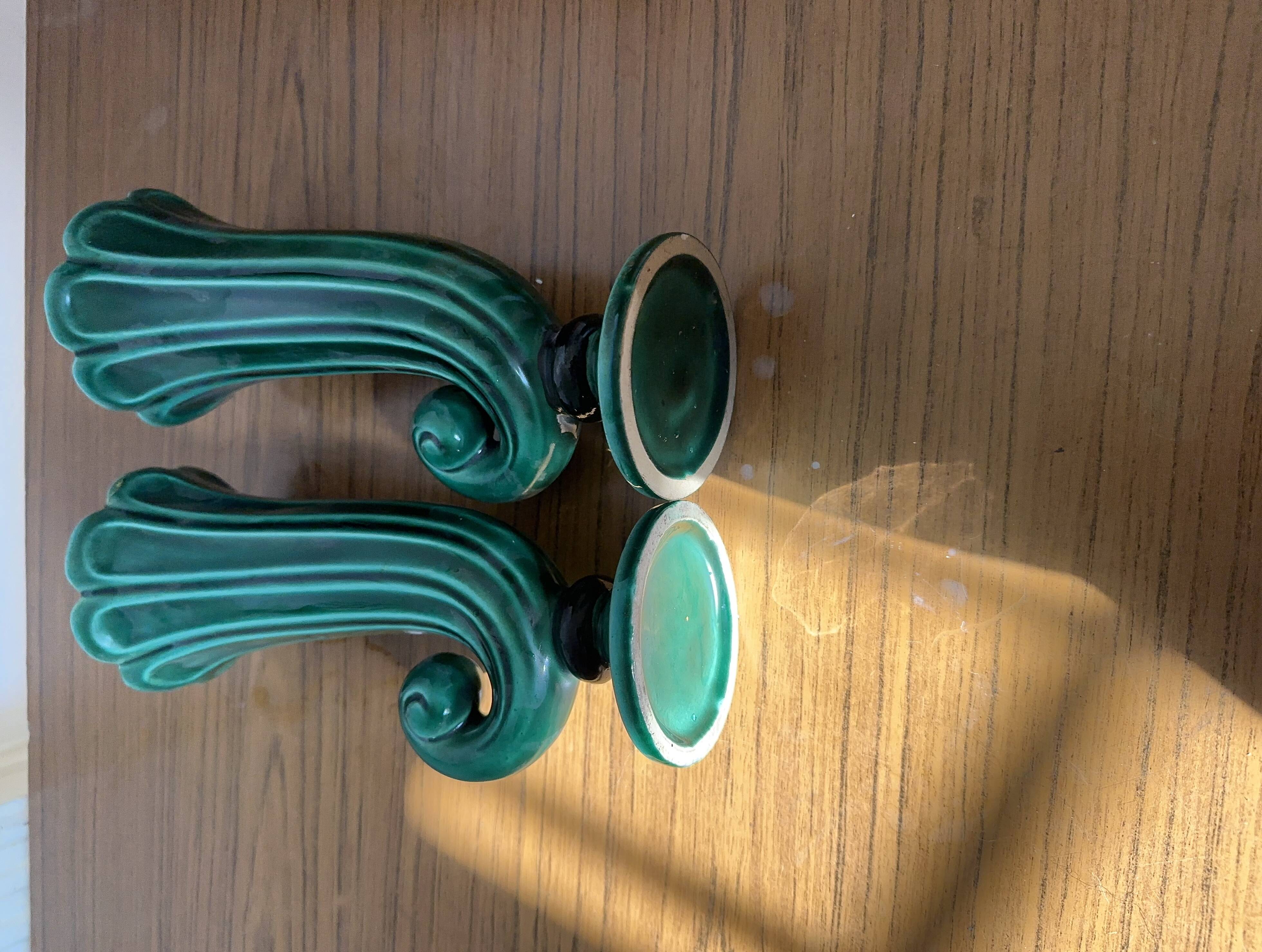 Pair of Art Deco vases circa 1920 - green glazed ceramic