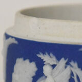 Pair of Wedgwood biscuit boxes with relief decoration of antique scenes