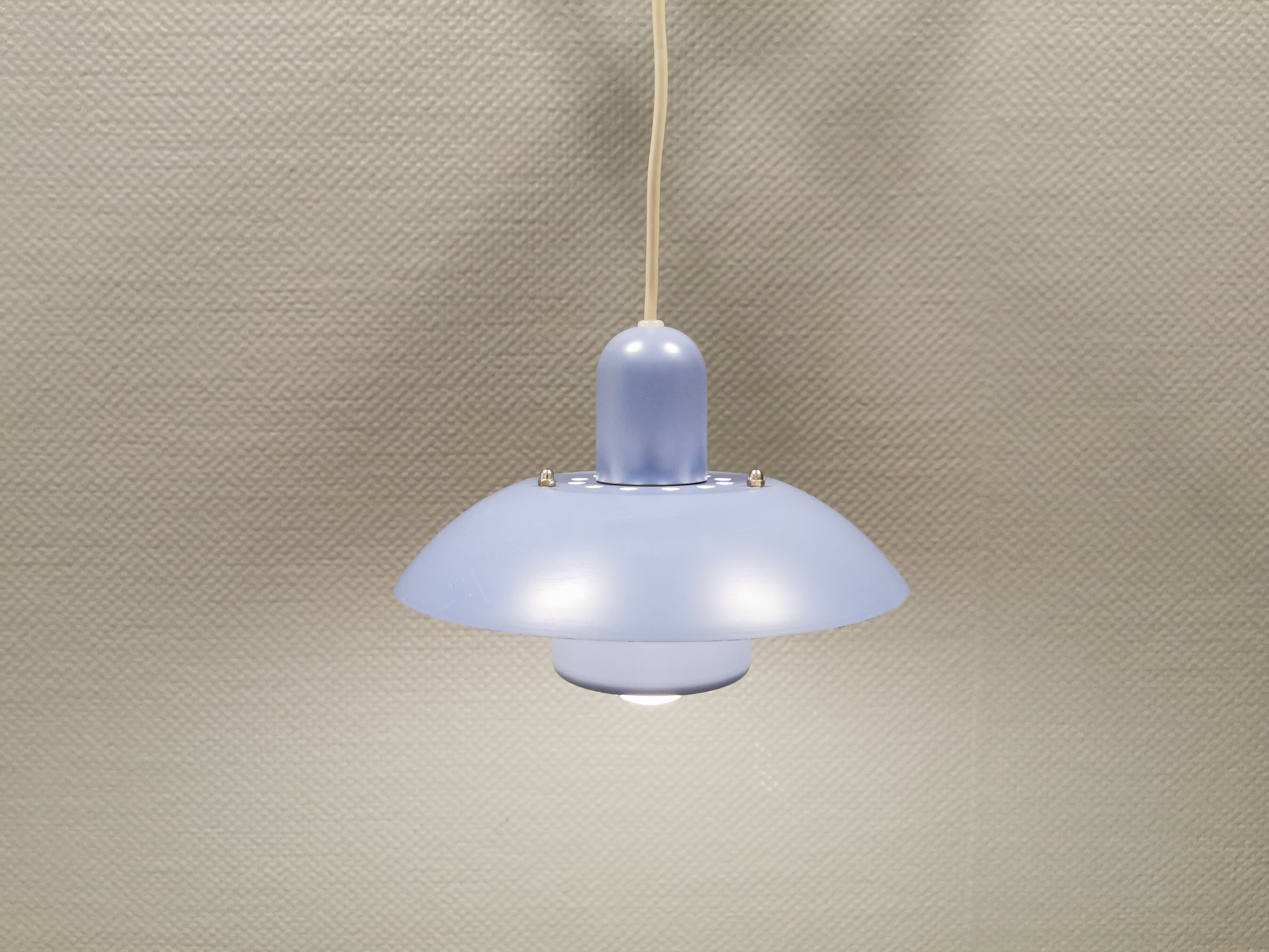 Classic small Danish hanging lamp, produced by Form-Light in the 1980s. Light purple color