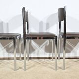 Suite of 3 Leather and Chrome Metal Chairs, attributed to Collomb Creation – 1970