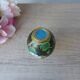 Miniature vase in black and gold cloisonné brass with peonies and flowers decor Vintage
