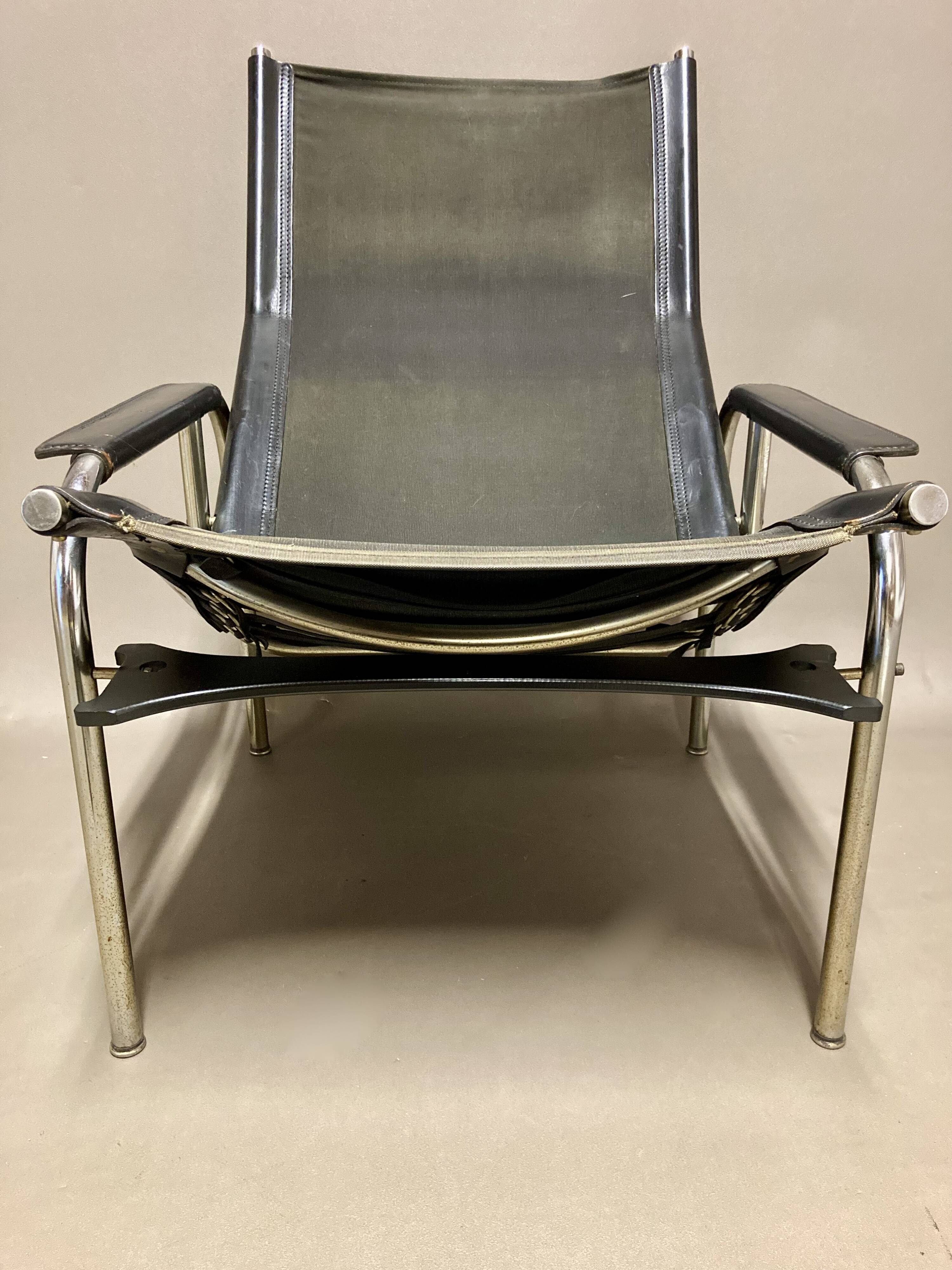 Black leather reclining relax armchair, 1960s design.