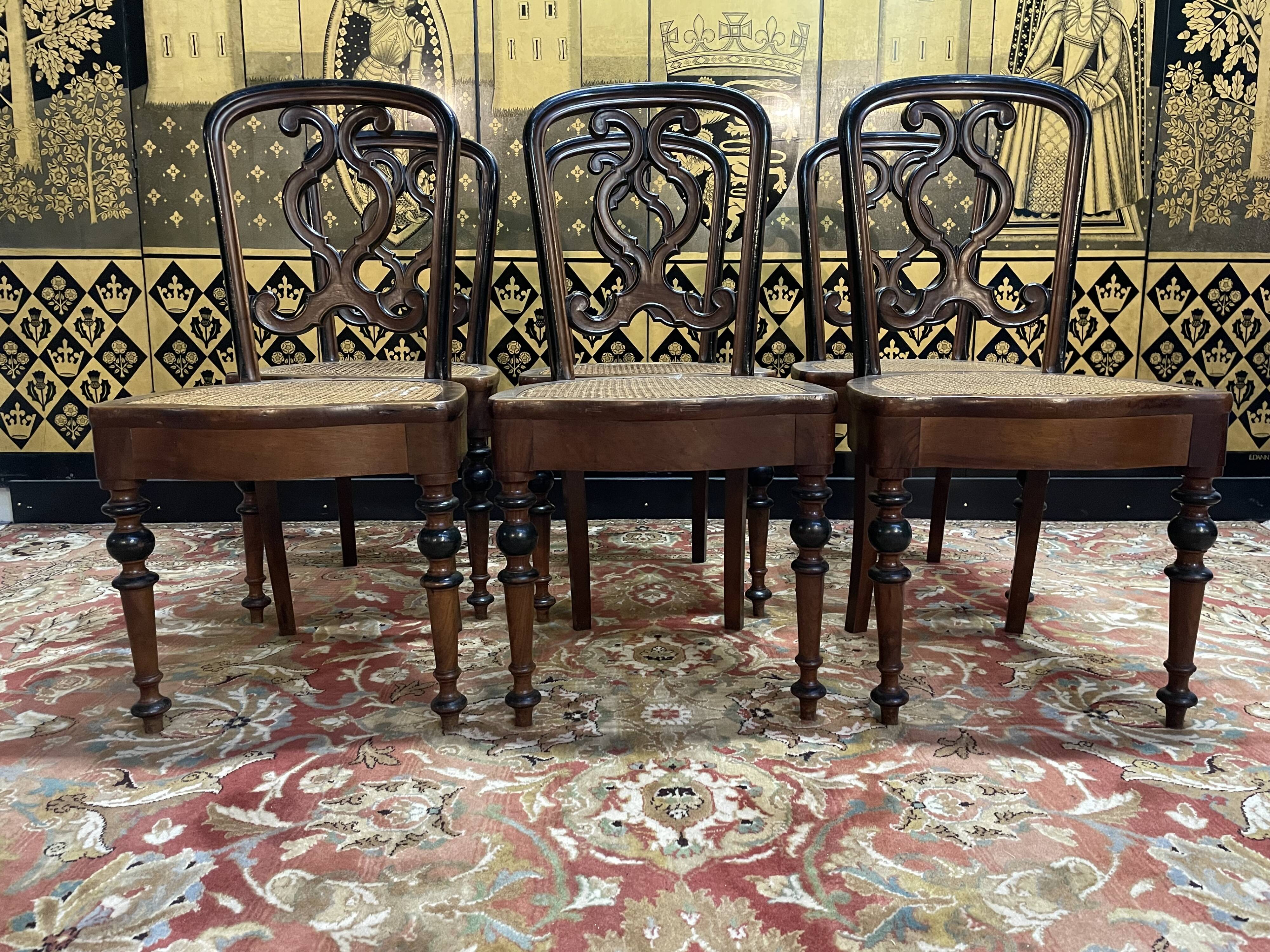 Suite of 6 Napoleon III cane chairs - Louis Philippe
