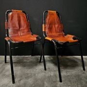 Set of 3 leather Bauhaus chairs by DalVera, Charlotte Perriand style, 1950.