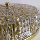 Midcentury crystal and brass ceiling lamp by Orrefors, Carl Fagerlund, 1970s, Sweden.