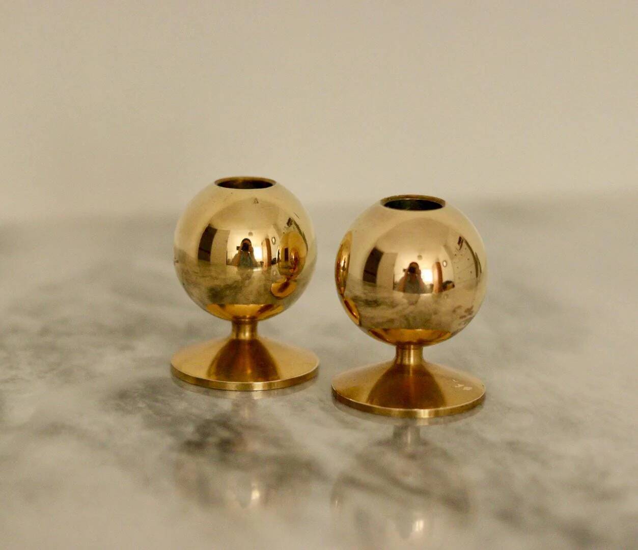 Pair of mid-century Swedish brass candle holders