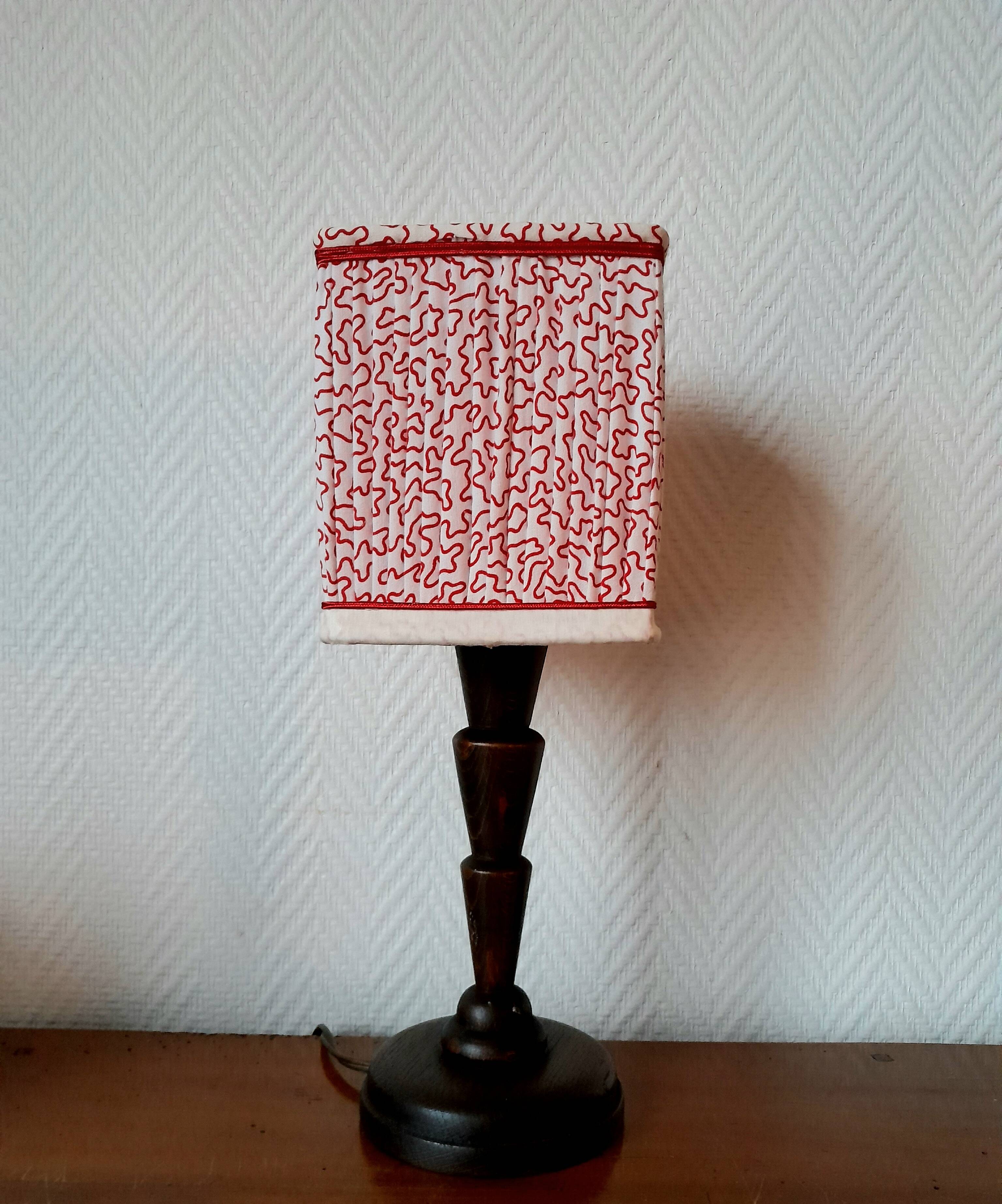 Art Deco wooden lamp and couture lampshade