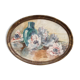 Still life, Watercolor with anemones, signed, oval frame