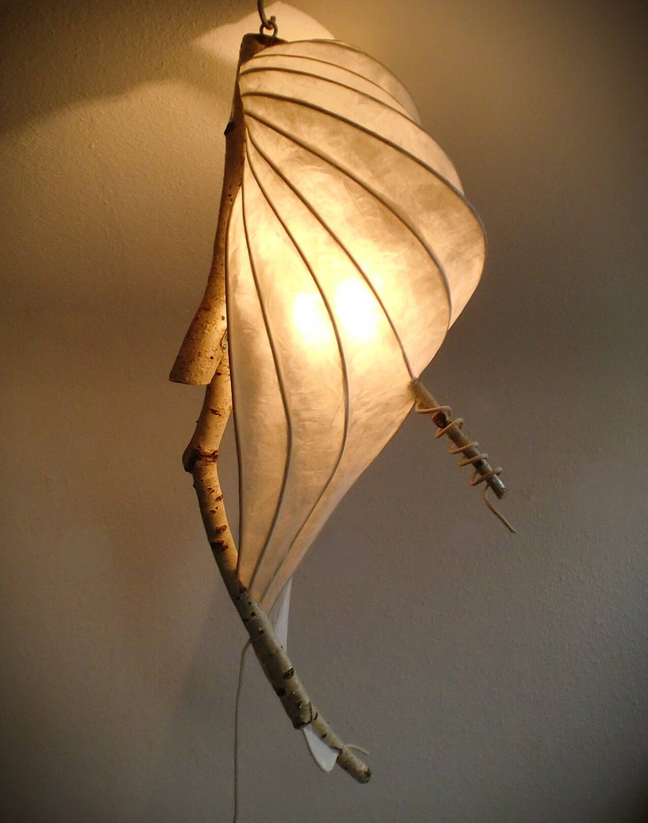 Organic Light Sculpture Wall Hanging Lamp, Birch Branch +Paper
