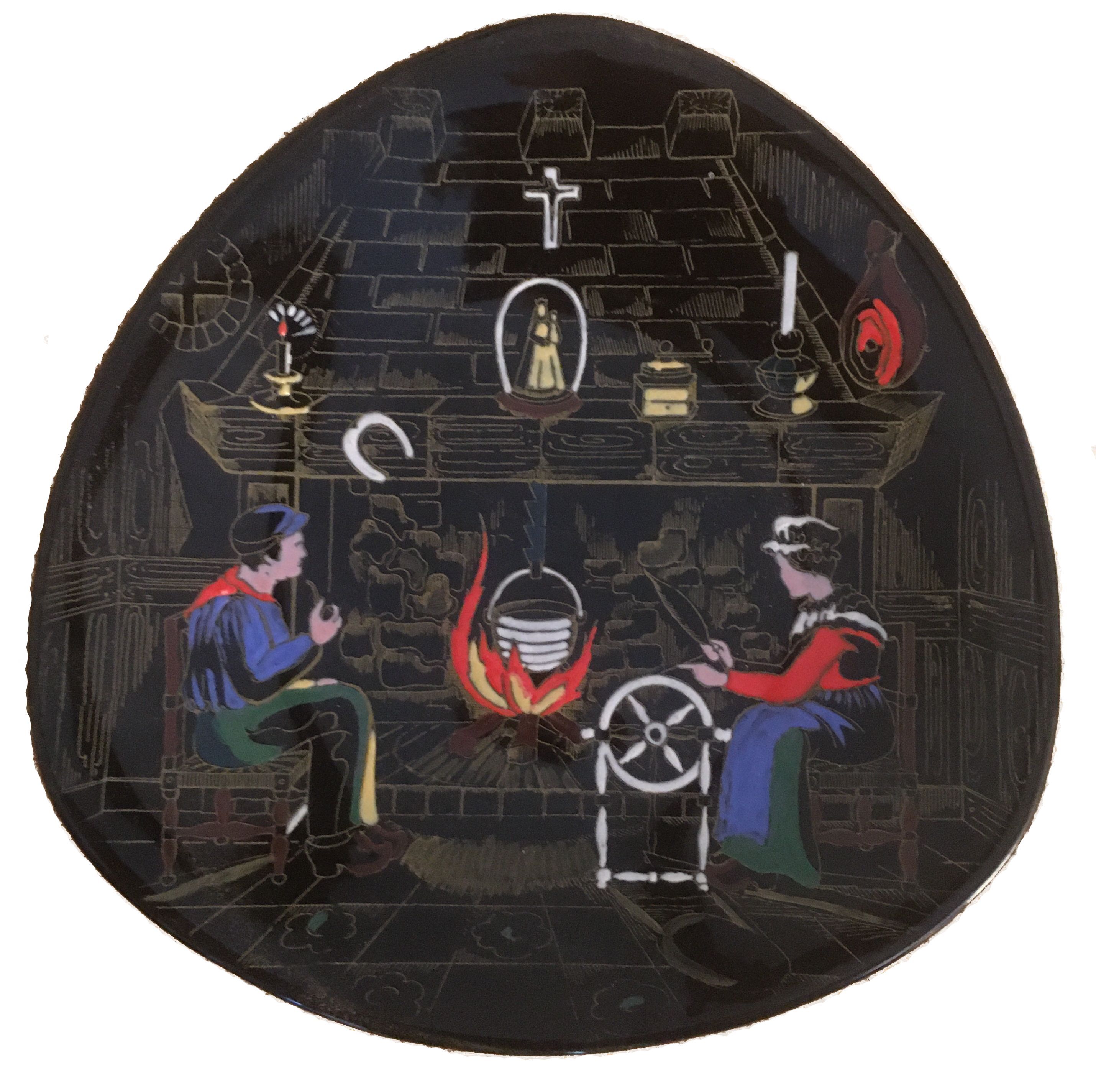 Longwy dish black enamel Lorraine interior pattern