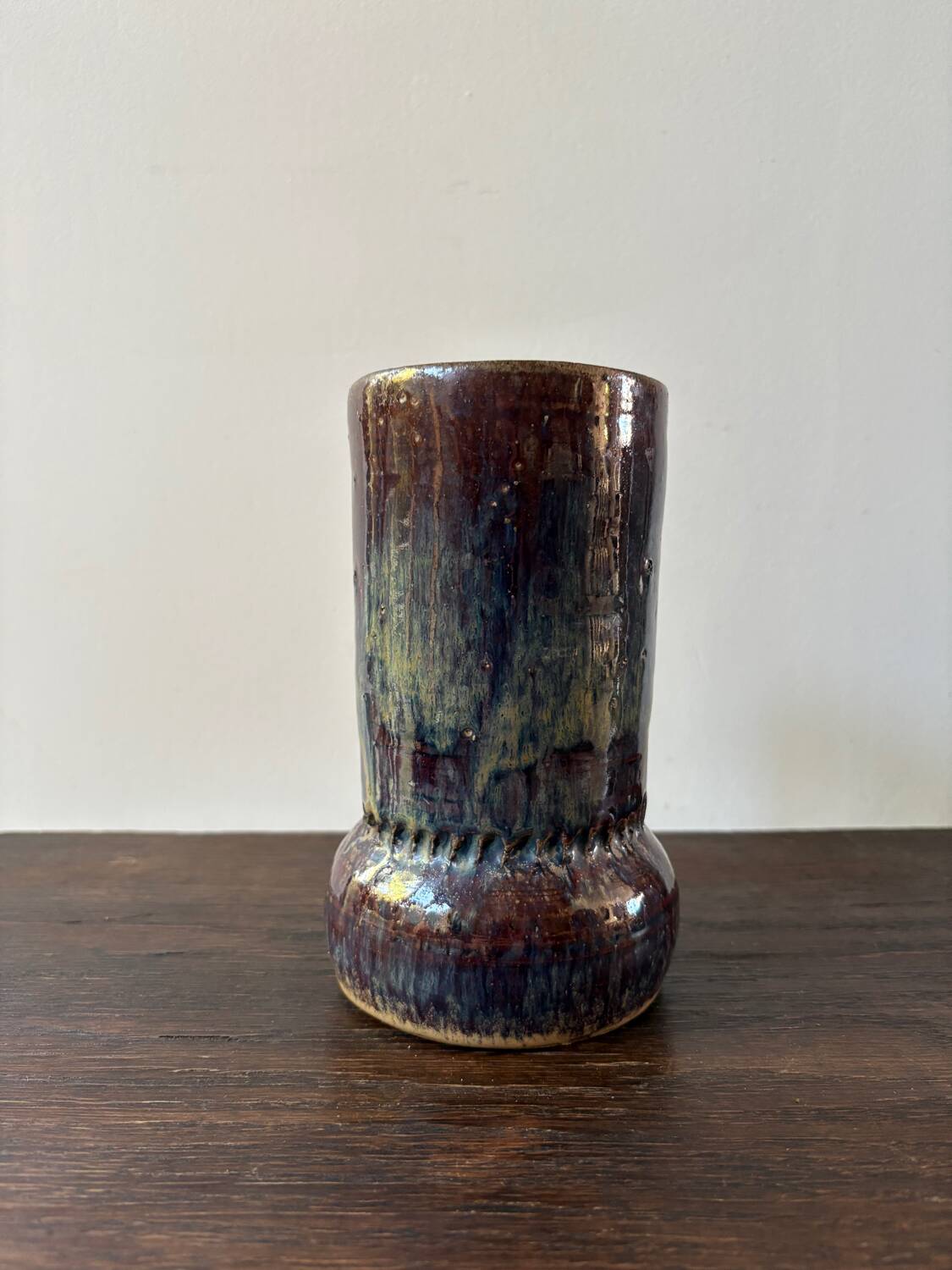 Vintage ceramic vase sign blue purple