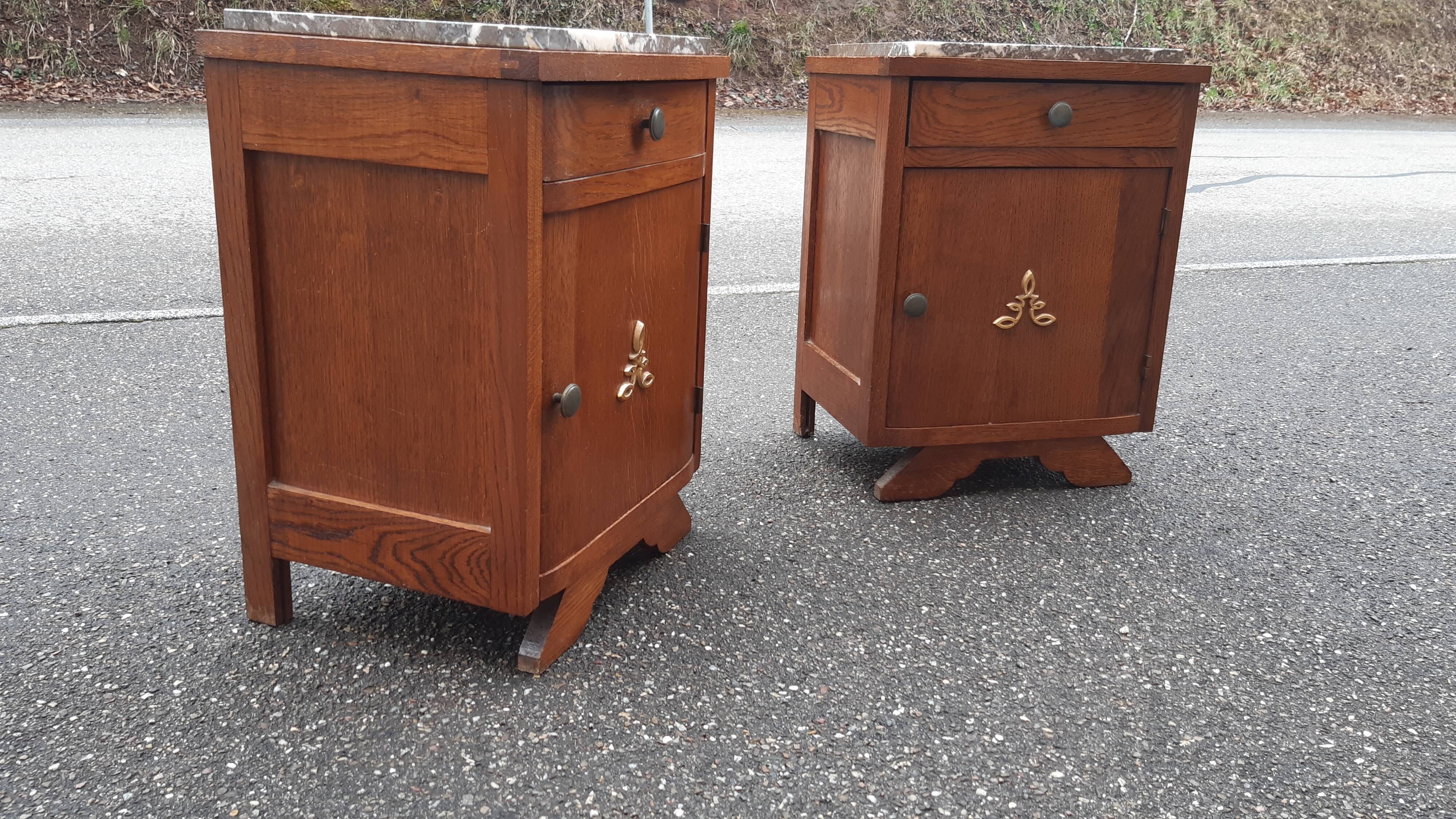 Art Deco oak and marble bedside tables 1930