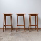 Set of 3 oak mid-century french bar stools Guillerme et Chambron